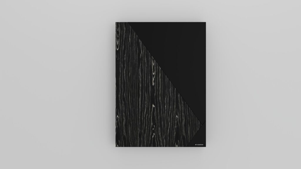 A minimalist poster with a black triangle over wood grain on light gray, inspired by the refined elegance of the Cardinal Dartboard, featuring "JACKSON" in small white text at the bottom right.