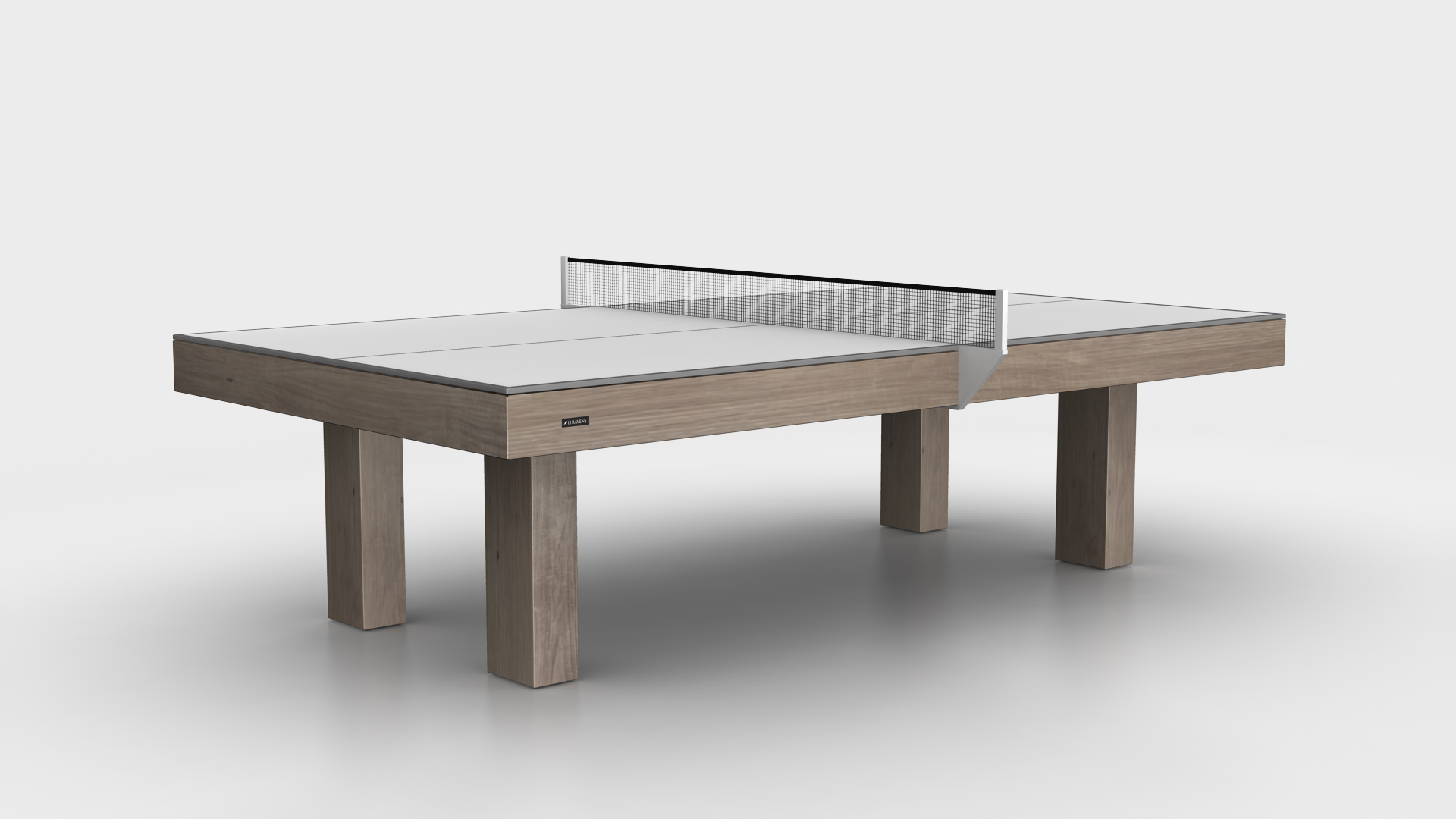 The Malibu Ping Pong Table features a modern design with a light wood frame and legs, a white playing surface, and a minimalist black net, shown against a plain white background.