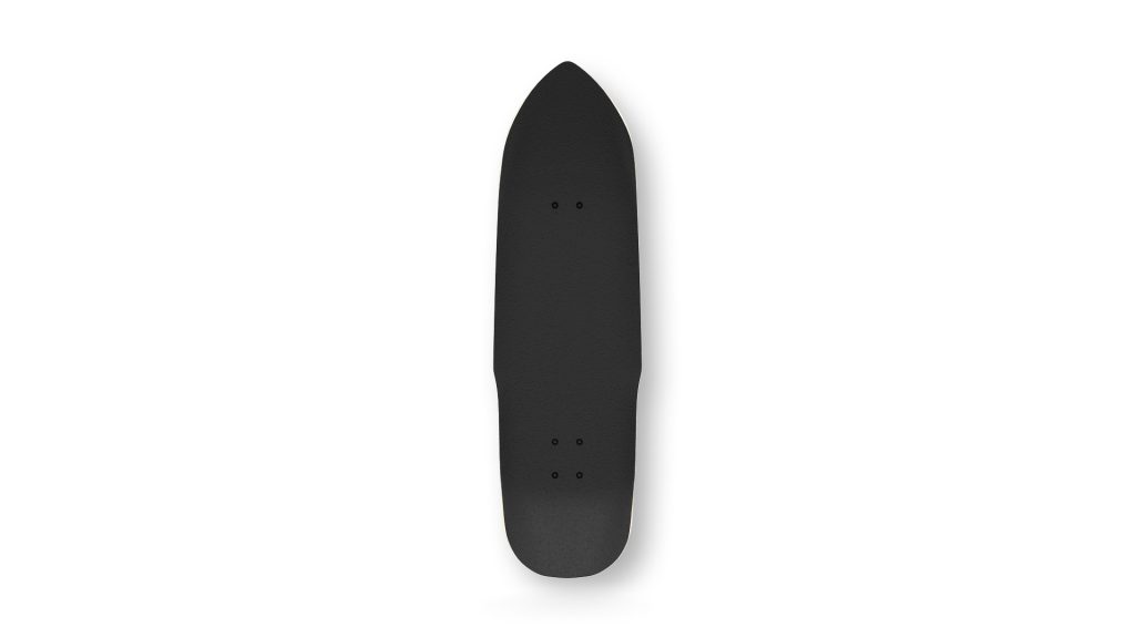 The black Classic - Steve Olson Skateboard deck is beautifully displayed from above against a plain white background, showcasing its luxury-inspired design with a pointed nose and rounded tail, highlighting its sleek construction and timeless appeal.