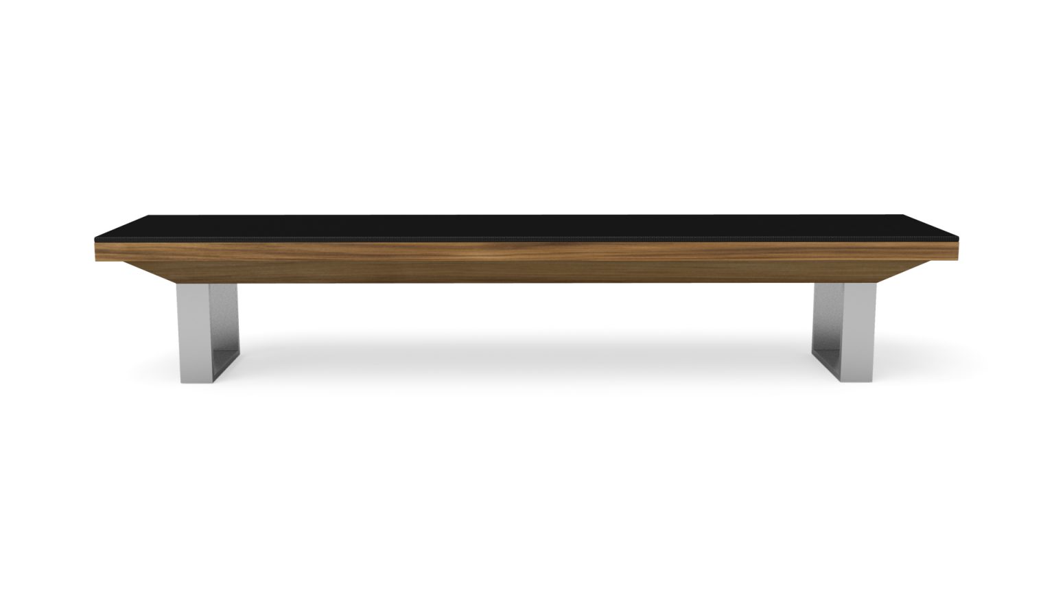 The Executive Bench, featuring a dark wooden top and sleek silver metal legs, exudes modern luxury and executive sophistication against a plain white background.