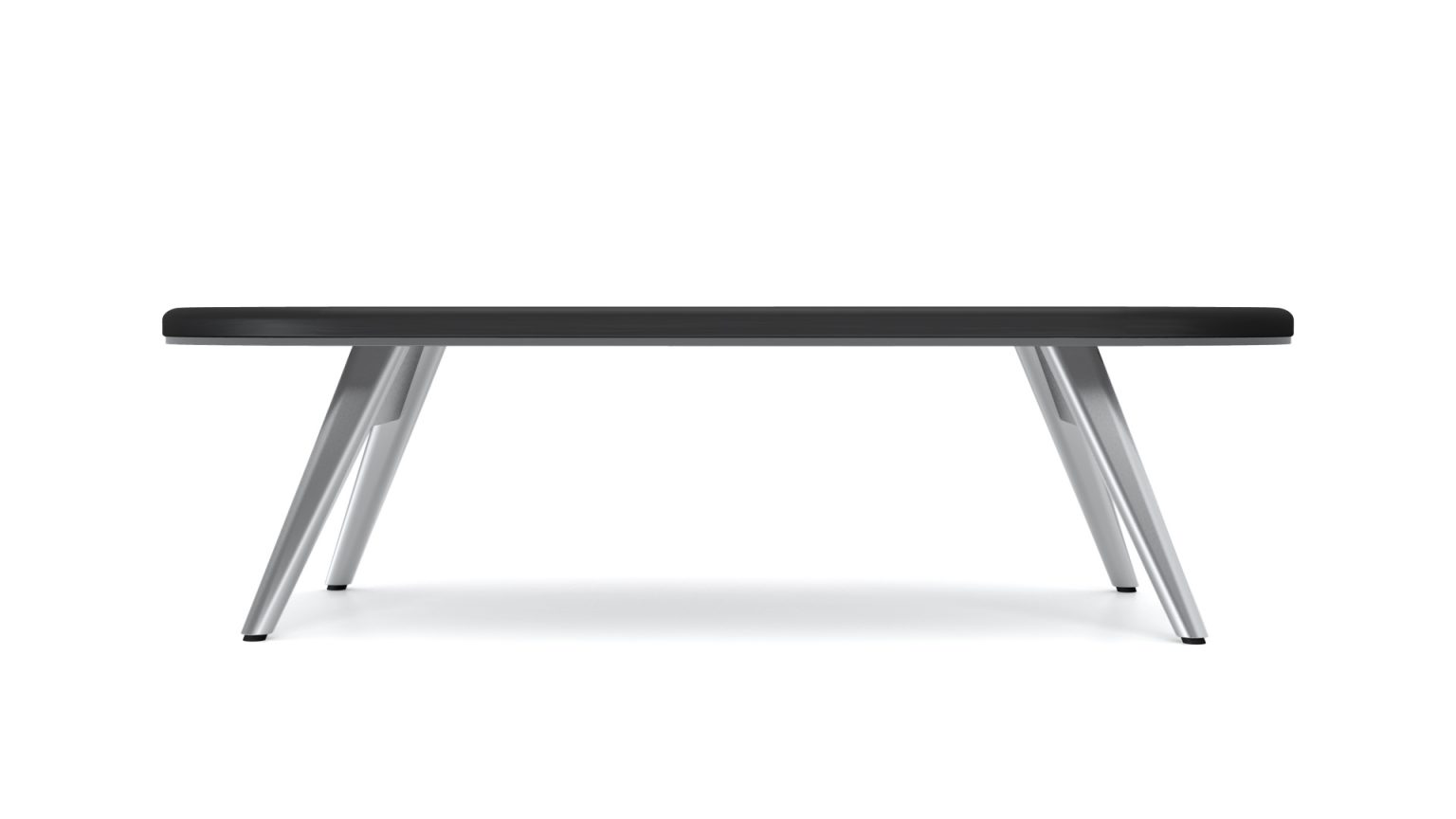 The Hamptons Oval Poker Table, with its modern design featuring a sleek dark tabletop and angled metal legs, exudes luxurious sophistication against a white backdrop.