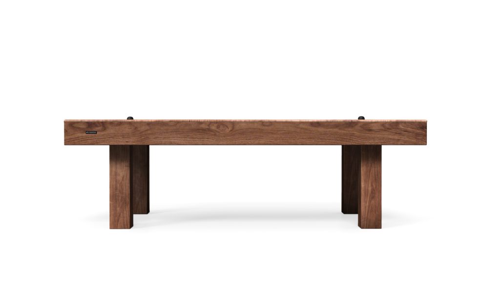 The Malibu Air Hockey Table radiates luxury with its rectangular shape, thick legs, and smooth polished surface. Its warm brown color and minimalist design showcase elegance against a white background, highlighting its craftsmanship.