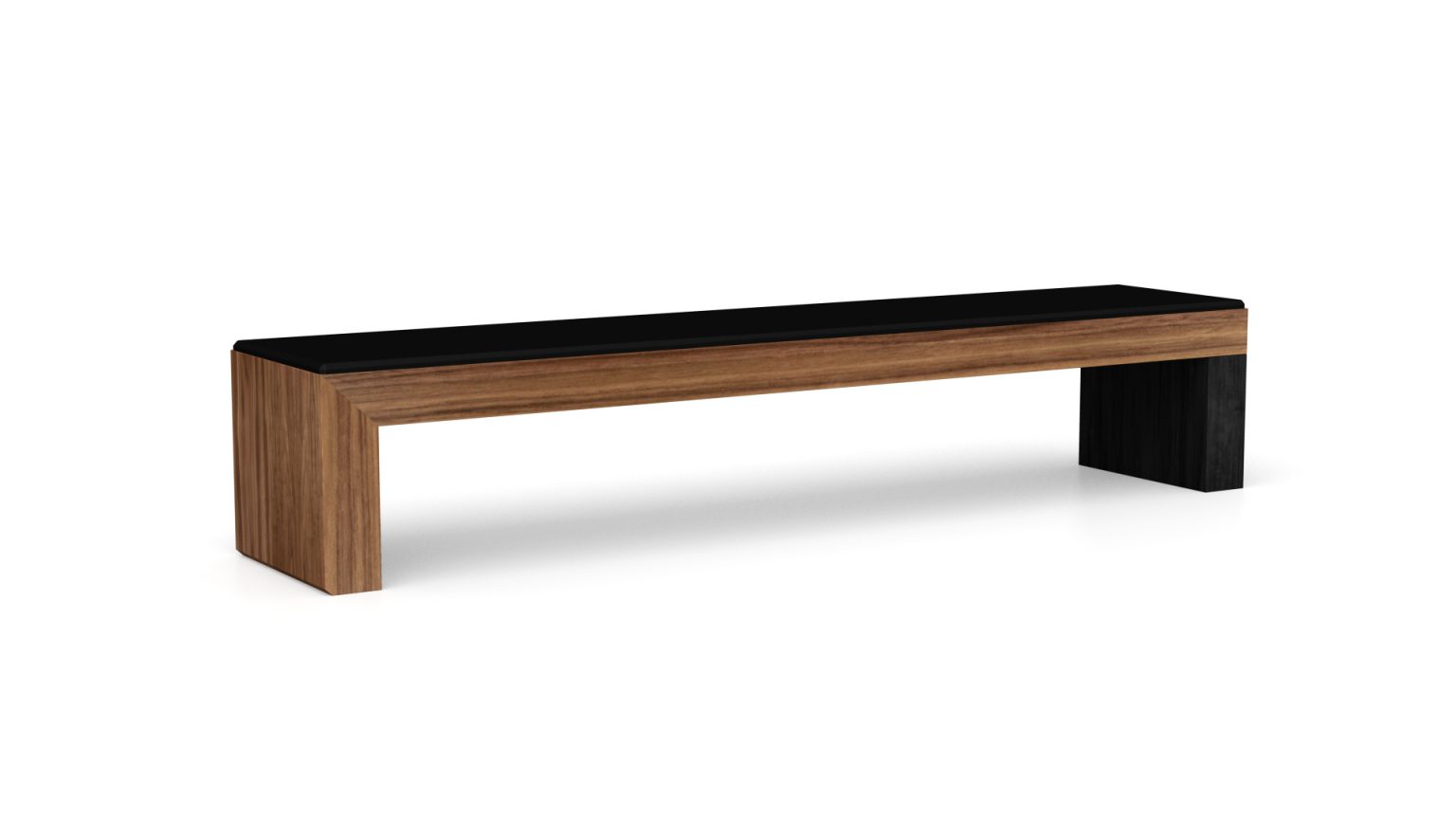 Introducing the Malibu Bench with a sleek black top and elegant wooden sides, set against a crisp white background for a modern, sophisticated look.