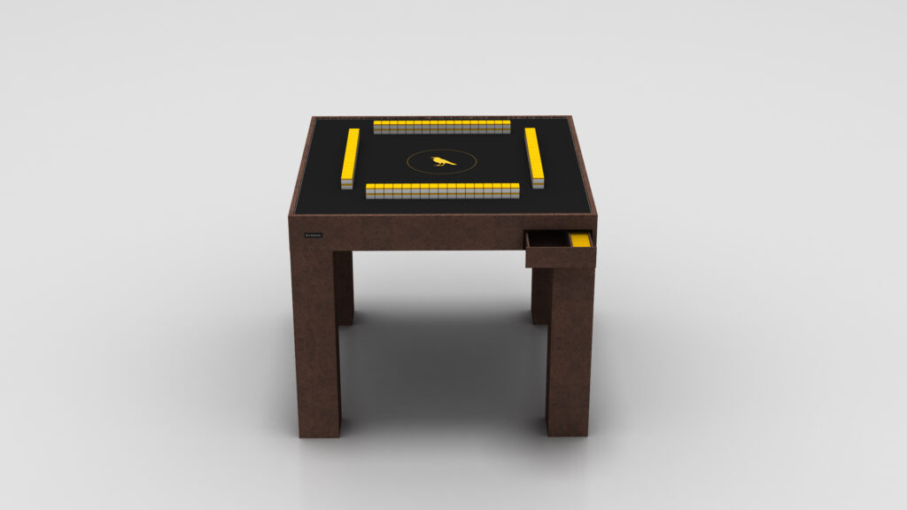 The Theseus Mahjong Table embodies luxury with its sleek, square design and digital gaming surface. A minimalist style featuring a small side drawer, this modern table provides an organized layout, perfect for stylish mahjong play.