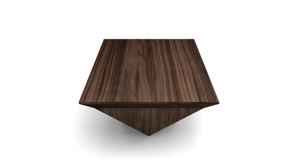 The Stealth Convertible Pool/Dining/Ping Pong Table is a luxurious, modern wooden table with a geometric base and dark wood grain finish. It transitions effortlessly into a pool or ping pong table, making it ideal for sleek, contemporary interiors against a white backdrop.