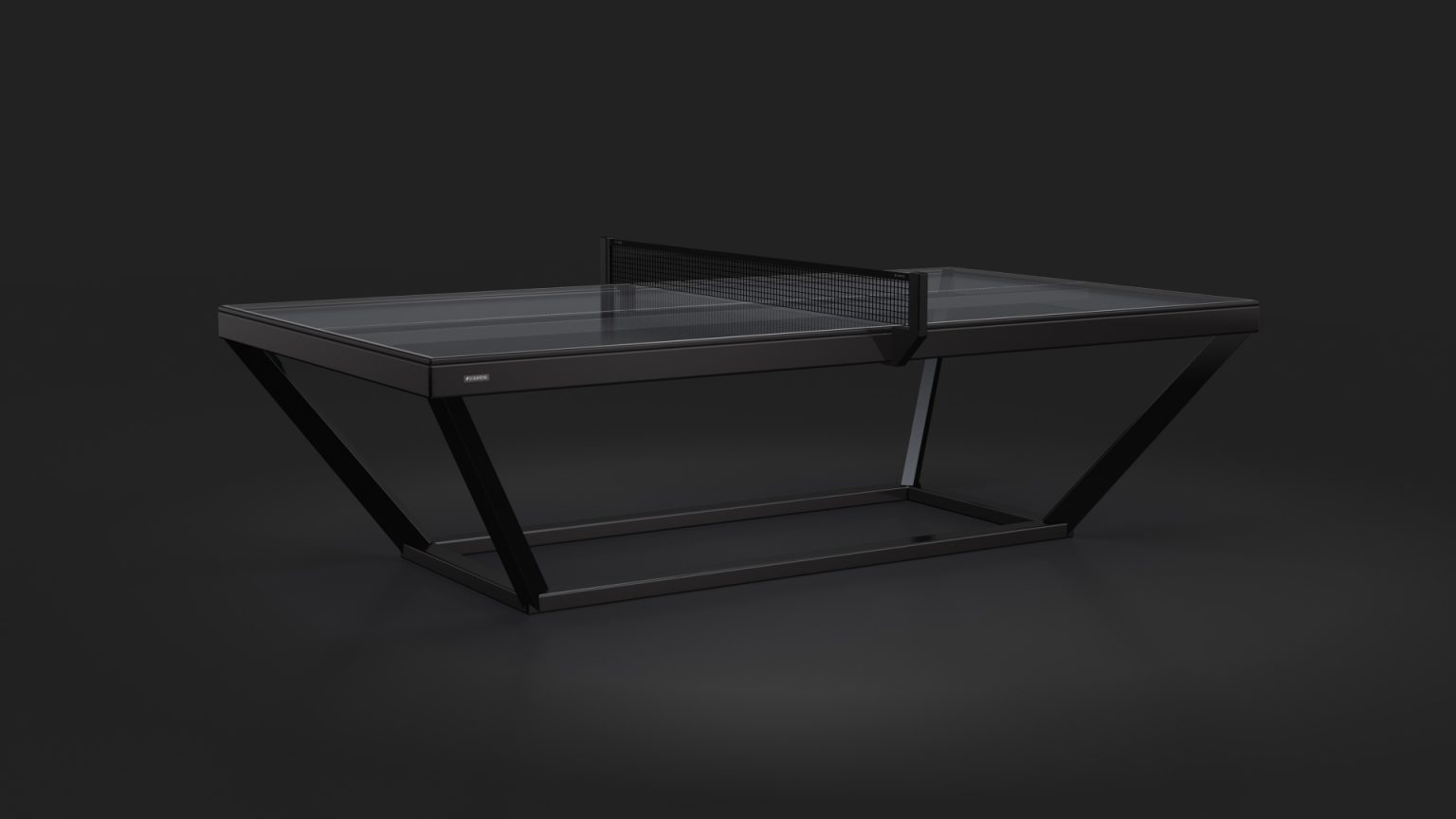 Introducing the Vitro Ping Pong Table—a sleek, modern masterpiece with a transparent surface and black frame. Its central net and angled legs offer exceptional support, making it a functional yet elegant addition to any space.
