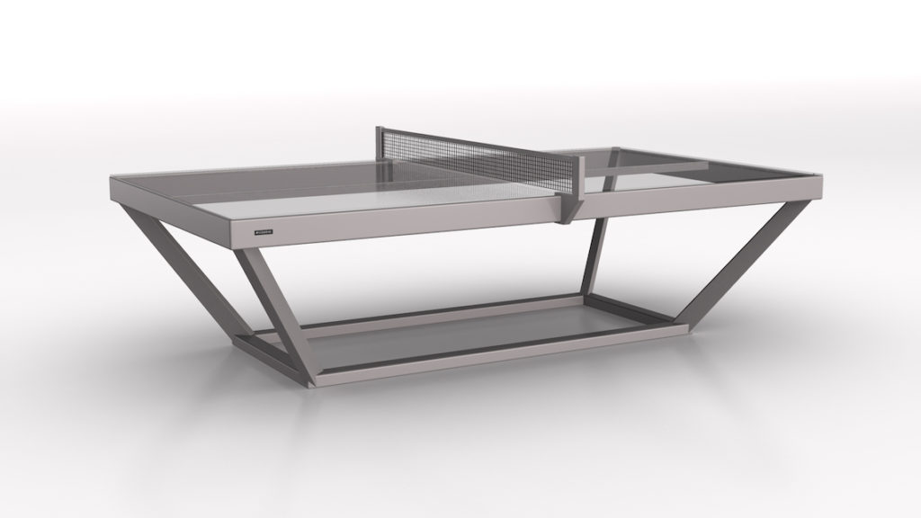 The Vitro Ping Pong Table, with its modern and sleek minimalist design featuring a metal frame and mesh net, epitomizes luxury game tables. Set against a plain white background, it exudes elegance and sophistication.