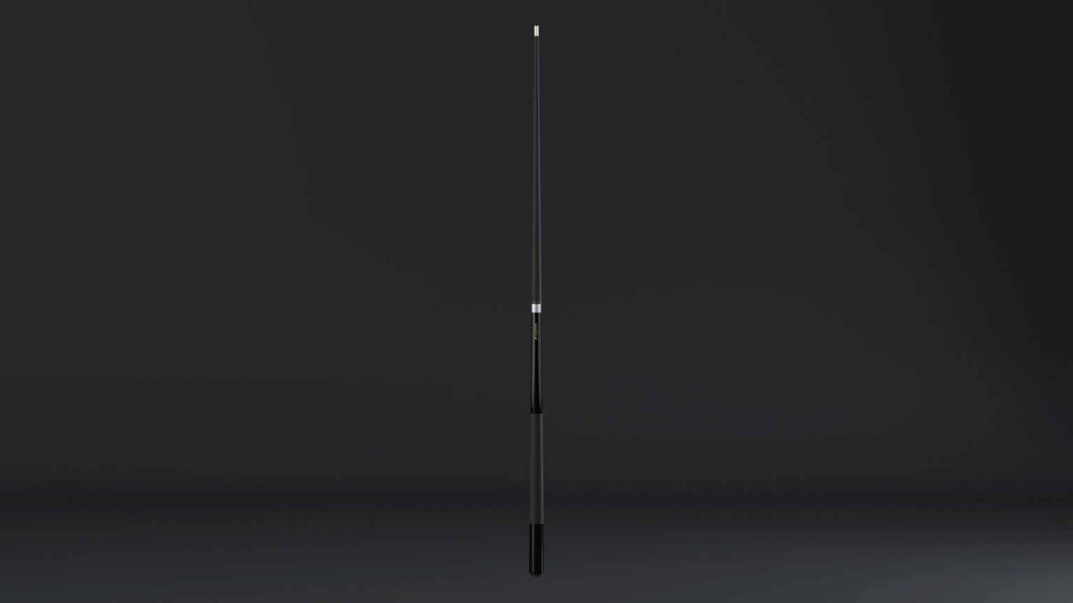 The 11R Pool Cue sticks, with their sleek minimalist design and elongated form, feature a black handle and slender tapered body, positioned against a dark gray background reminiscent of luxury fishing rods.