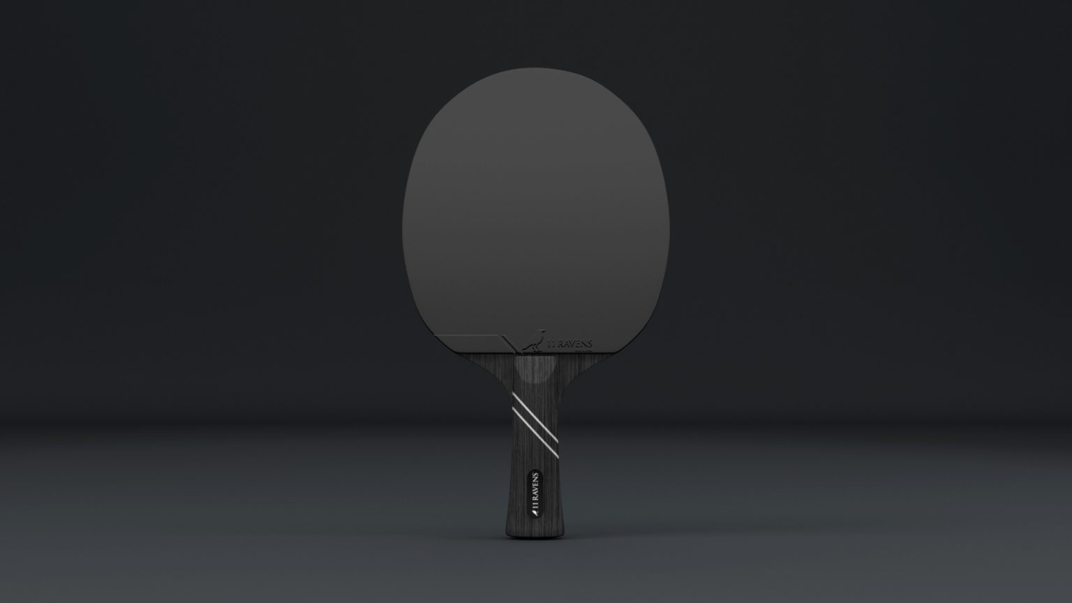 The 11R Racket, a luxury ping pong racket with a sleek and minimalistic design, is centered against a dark background.
