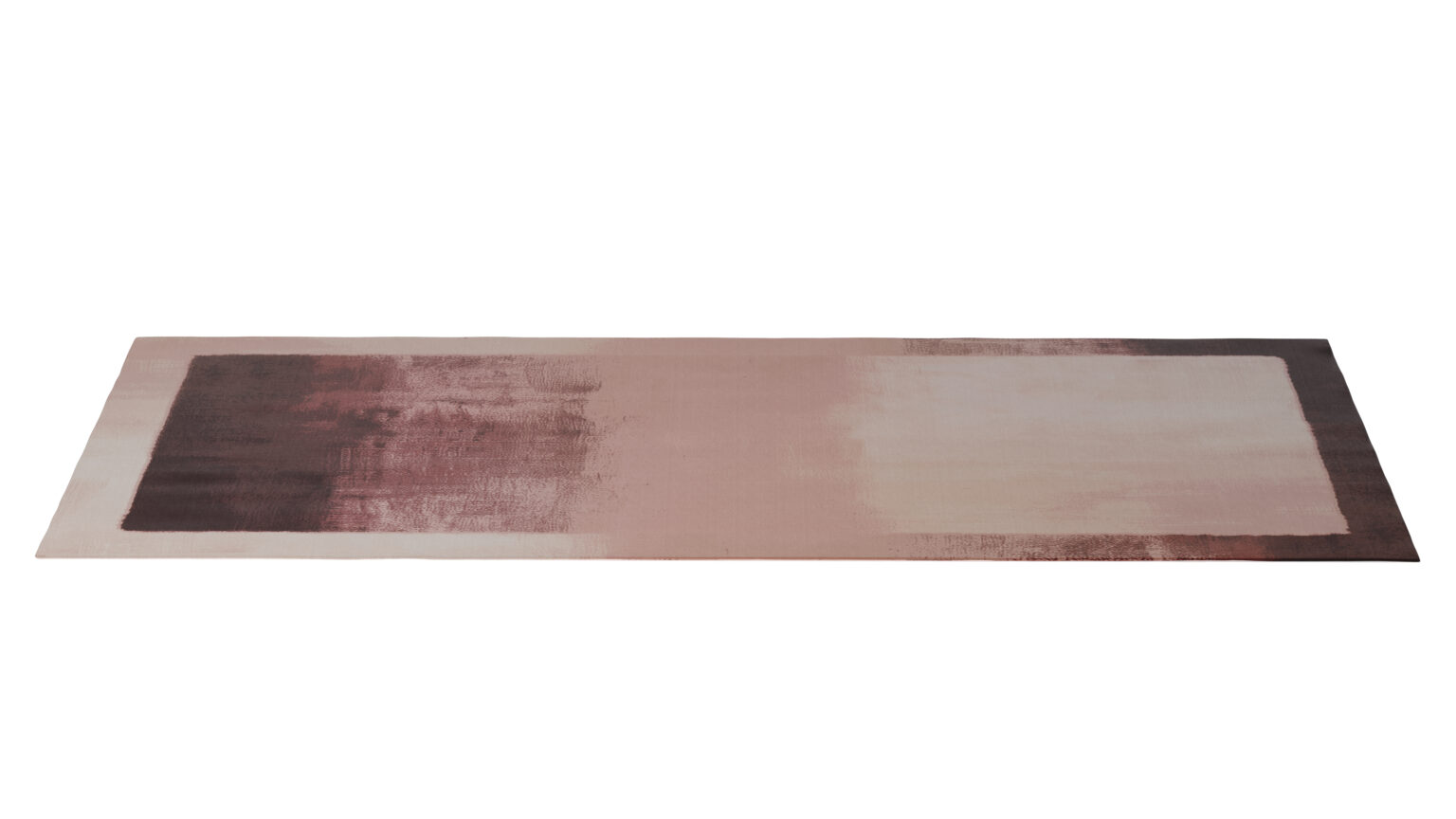 The Scoppia Rug is a rectangular area rug with an abstract design in pink, beige, and dark brown, featuring soft, blended edges and a modern minimalist style.