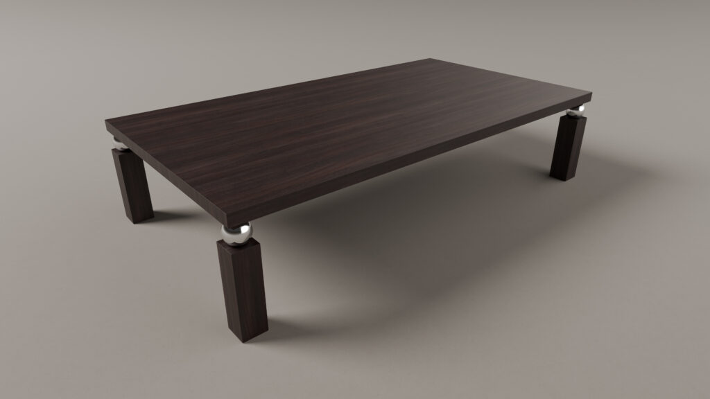 The Cena Dining Table is modern and minimalist, with a dark wooden rectangular design, four sturdy legs, and metallic accents at the top of each leg for a refined look.
