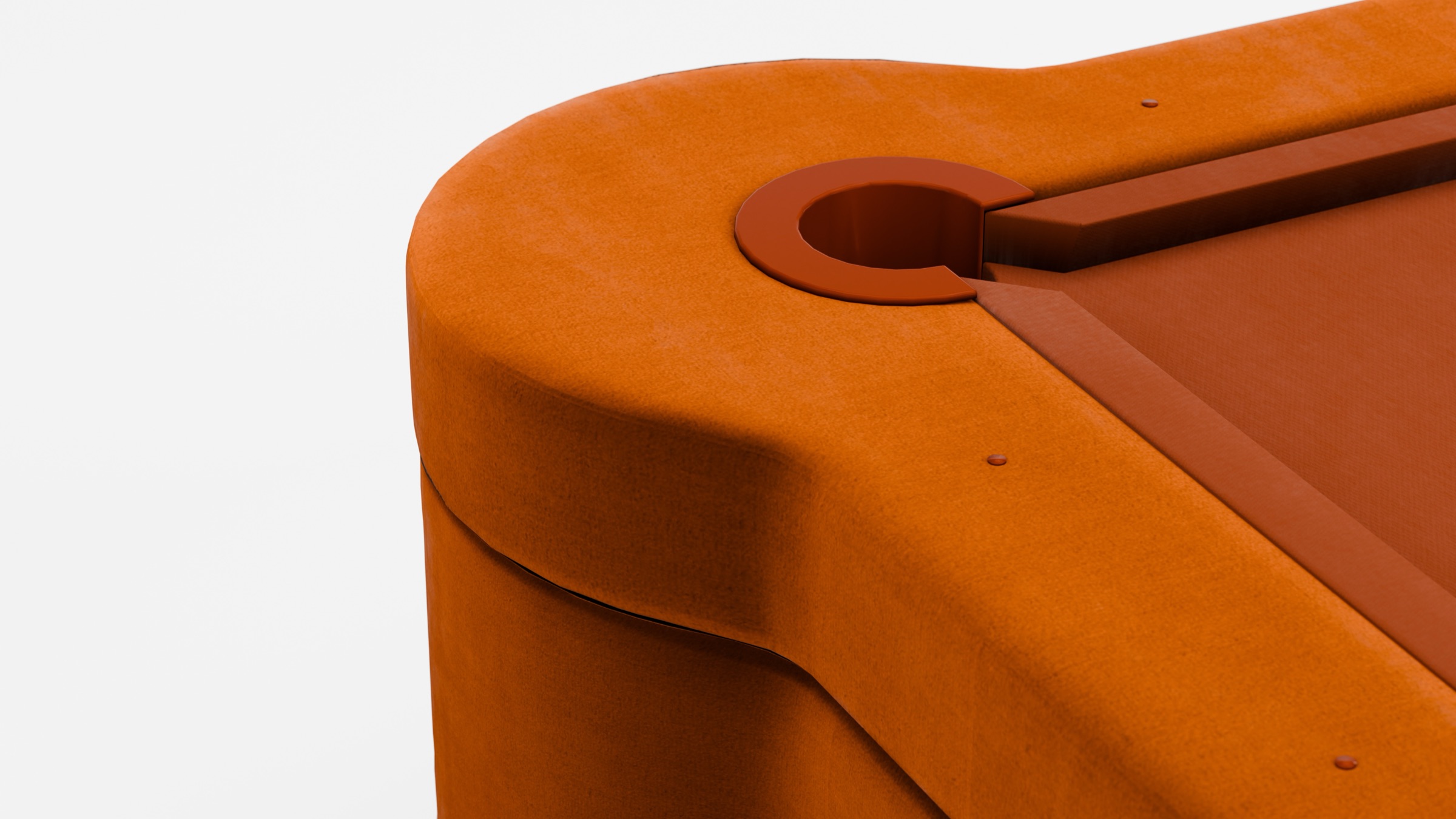 Close-up of the corner pocket of the Marc Ange Pool Table, featuring a soft upholstered finish and sleek, modern design against a plain white background.